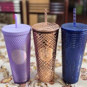 Starbucks Trio of Textured Tumblers in Lavender, Rose Gold, and Navy